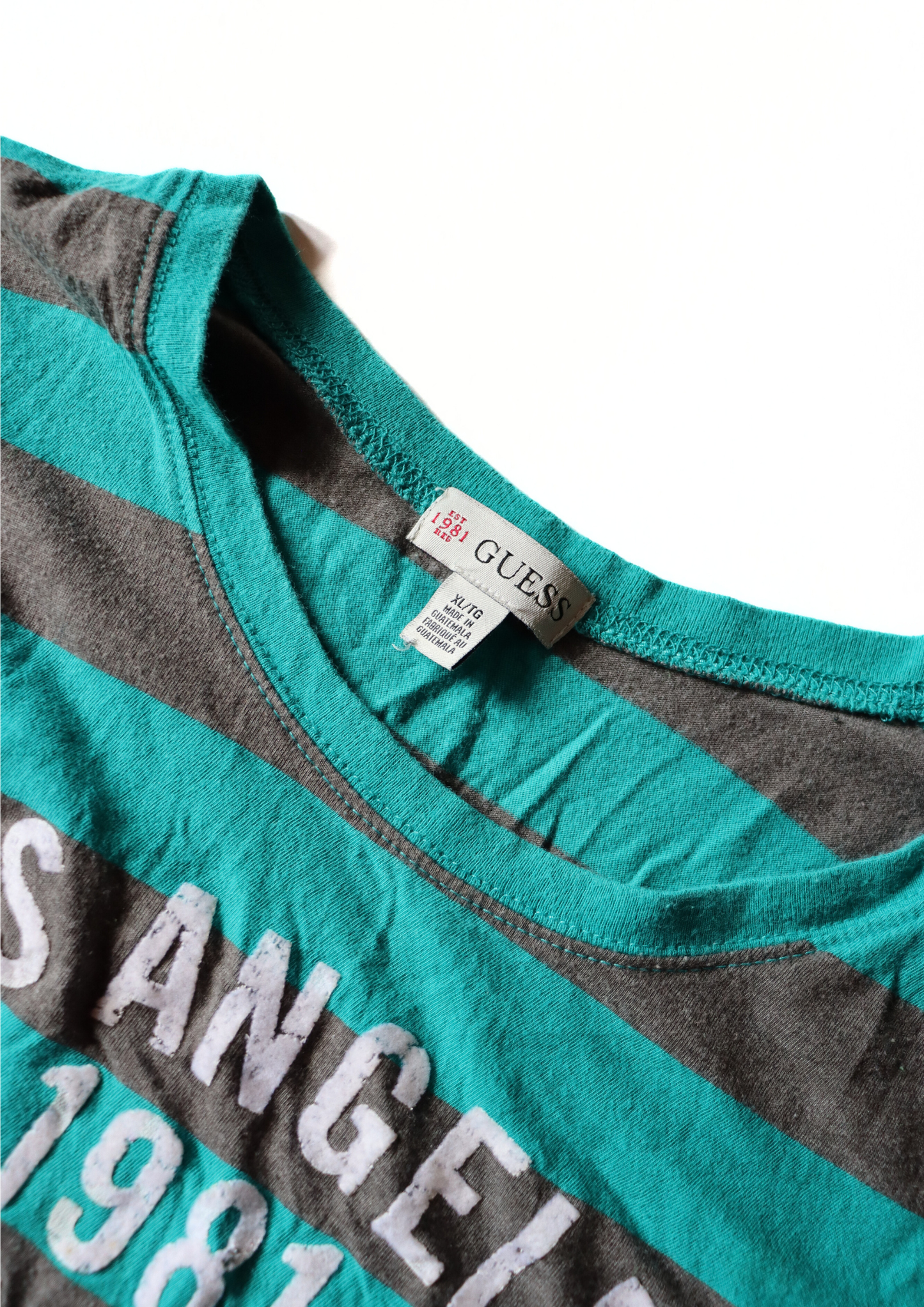Green and Grey Striped Guess Tee┃Size XL