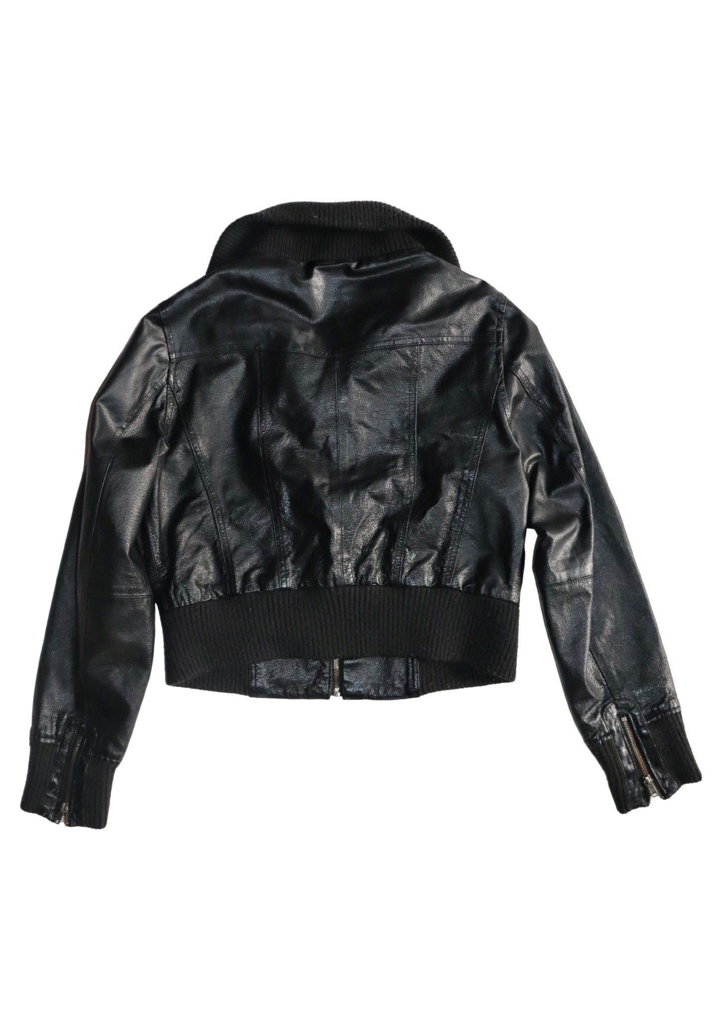 90s Black Pleather Cropped Bomber