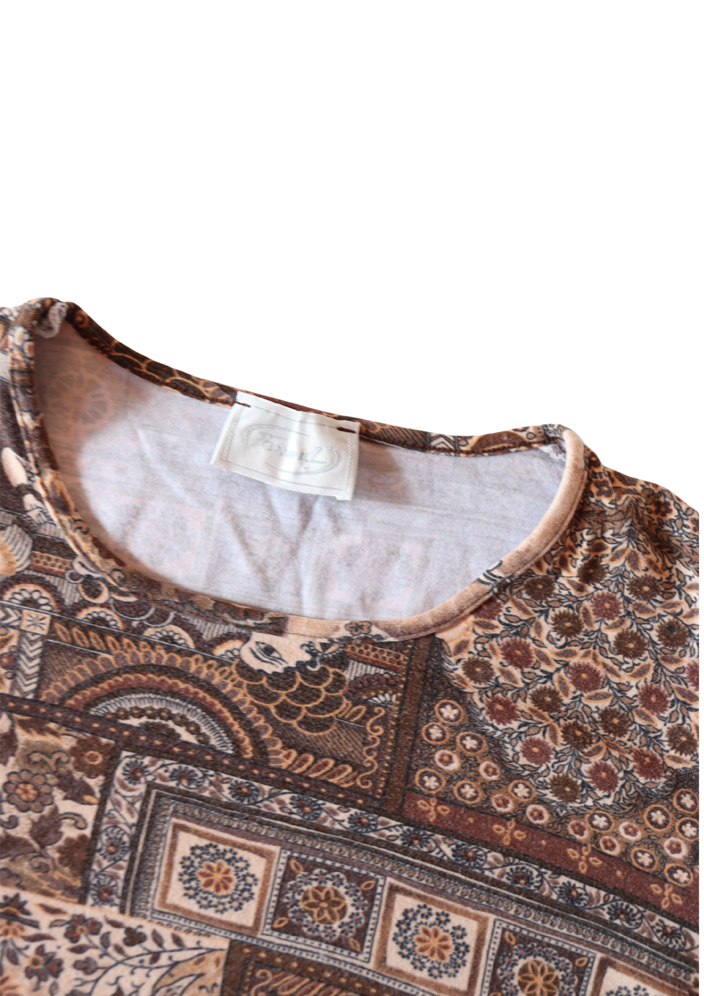 Brown Patterned 3/4 Sleeve Top