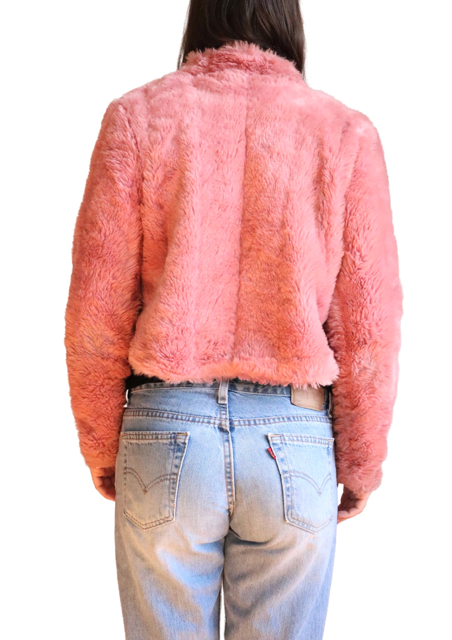 Vintage Pink Crop Fur Jacket | Size S