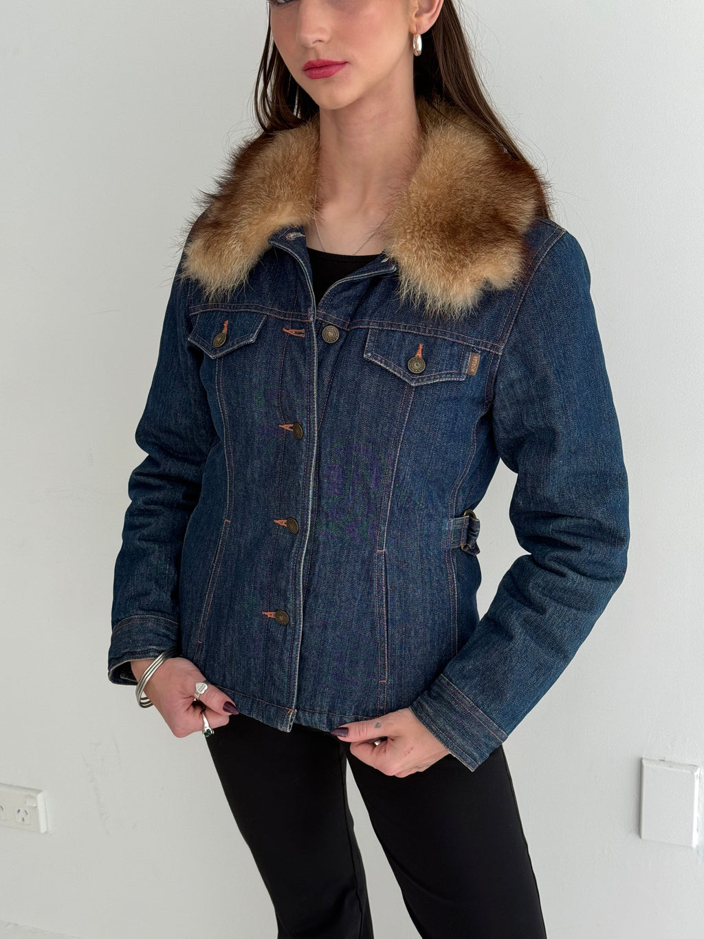 Morgan De Toi Denim Jacket With Fur Collar