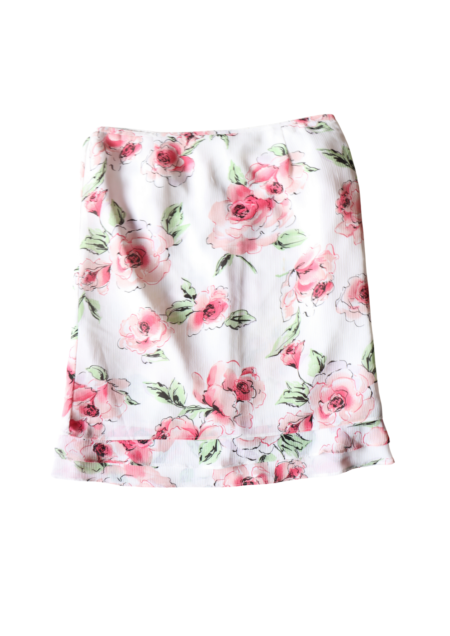 Vintage White and Pink Floral Midi Skirt