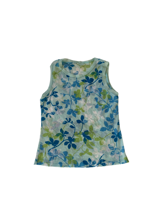 Green and Blue Mesh Floral Tank | Size 12/14