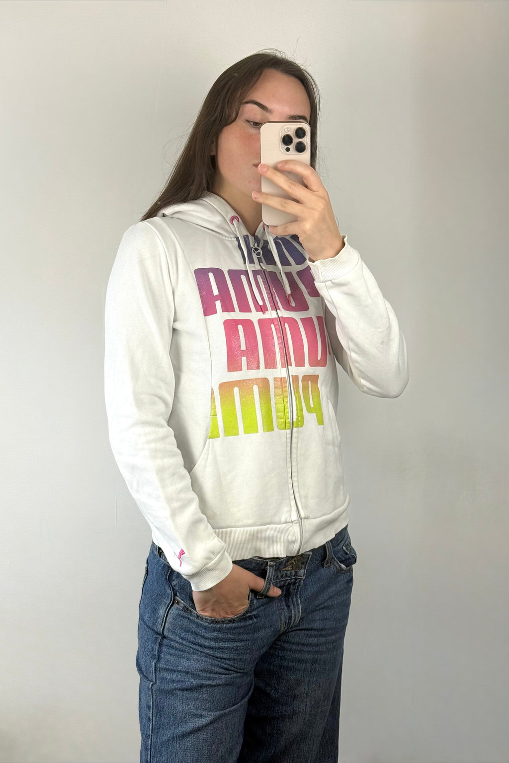 White Puma Zip-up Hoody┃Size M