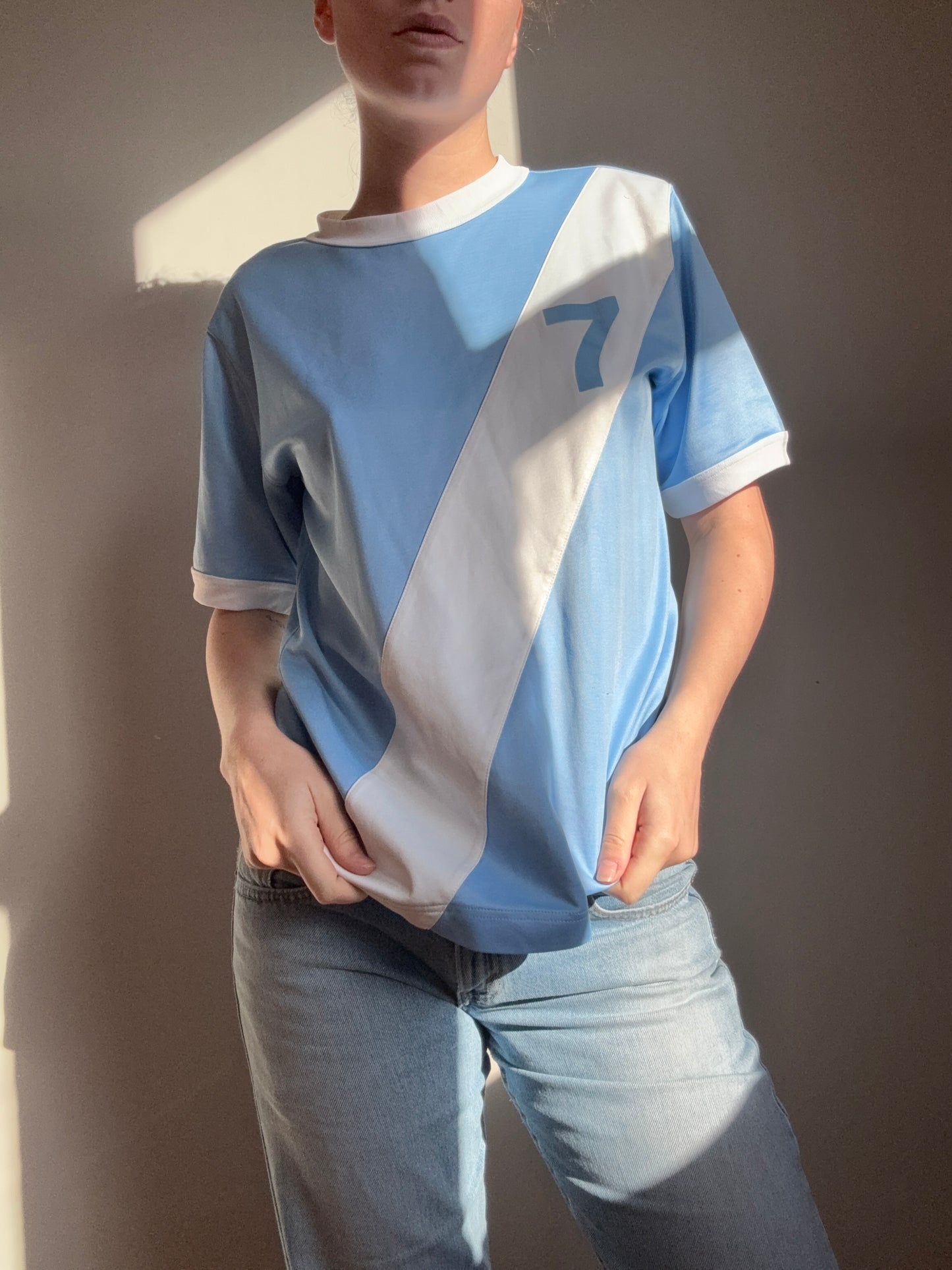Vintage Blue and White Puma 7 Tee┃Size S