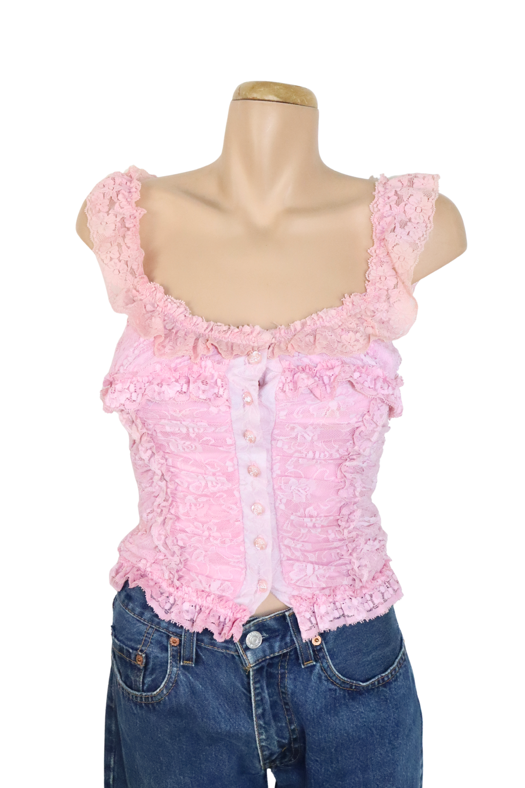 Y2K Pink Lace Ruffle Singlet
