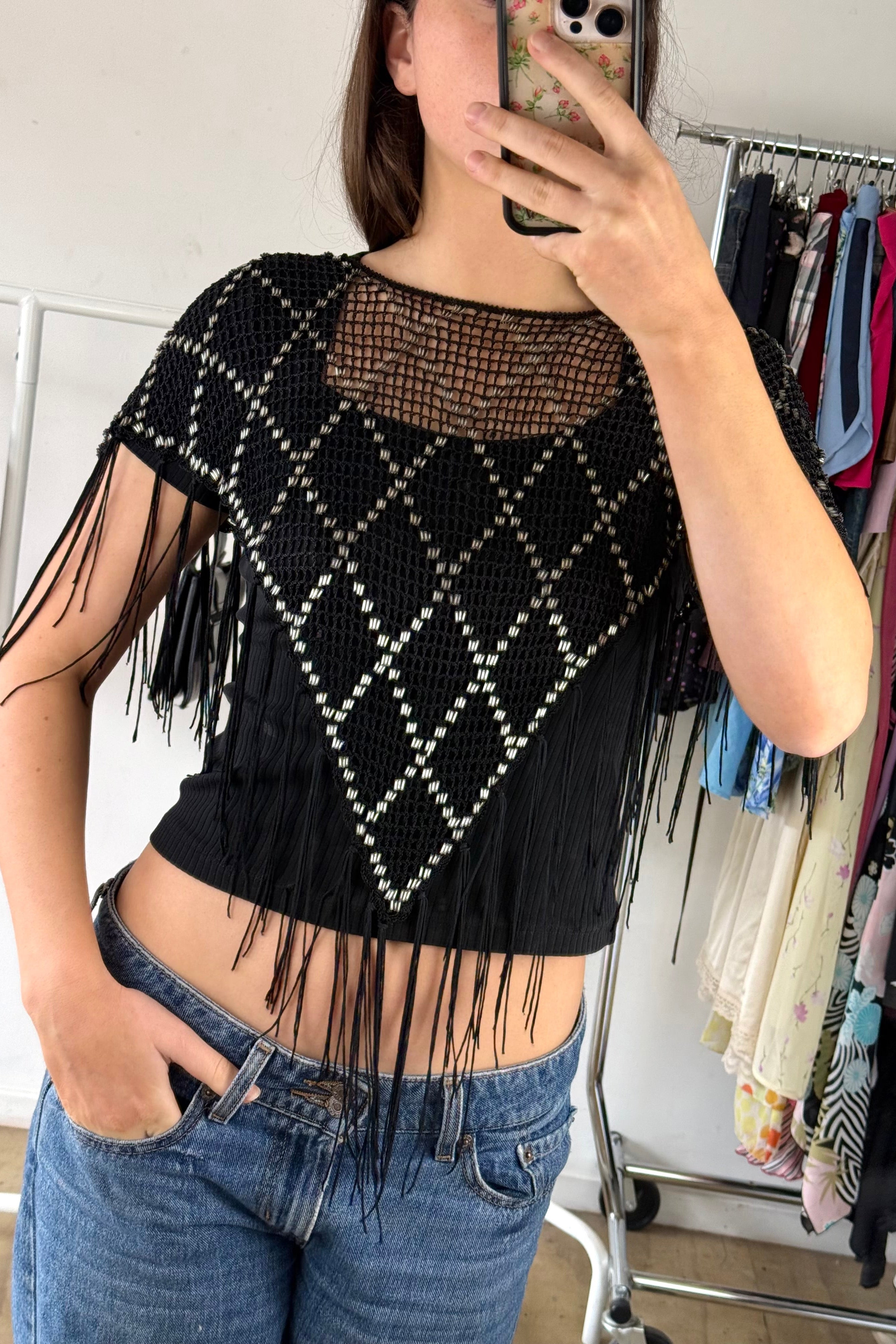 Crochet Beaded Fringe Scarf