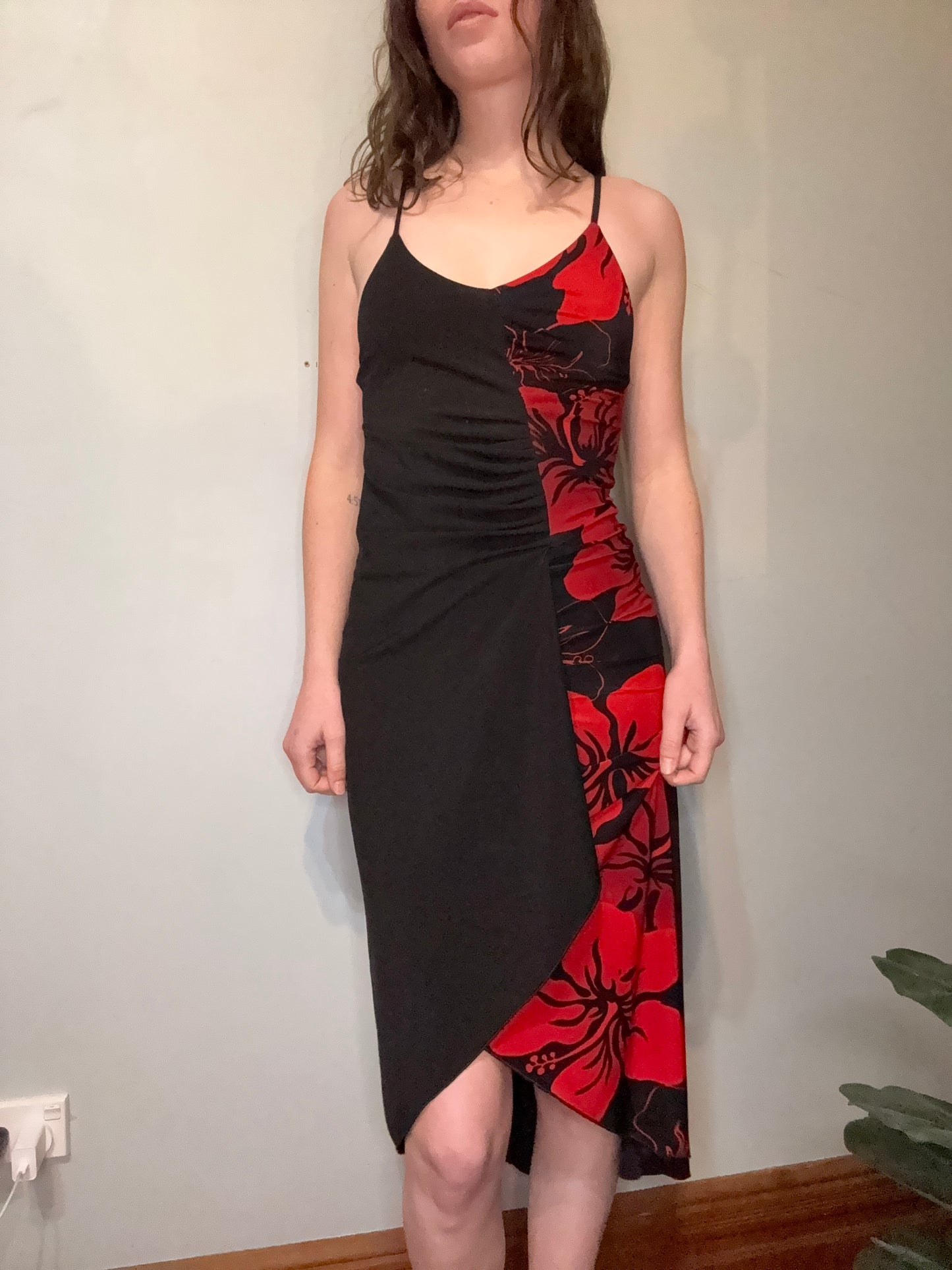 Black and Red Floral Midi Dress