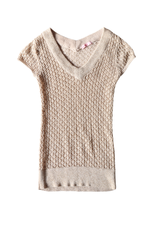 Y2K Sparkly Supre Knit V Neck Top┃Size XS