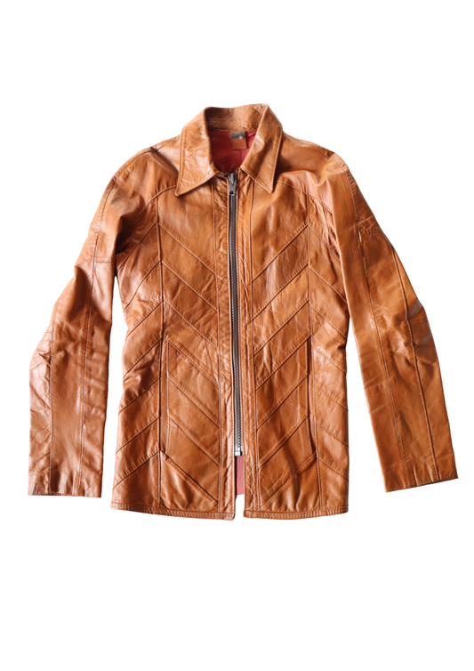 Brown Leather Zip-up Jacket