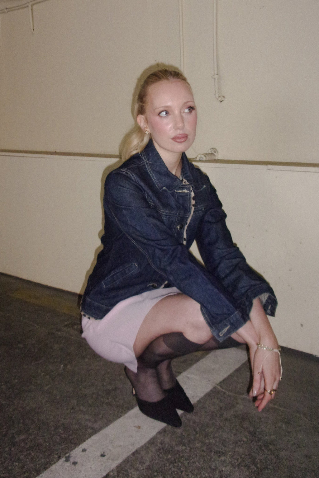 Vintage Denim Jacket with Leopard Trim┃Size M