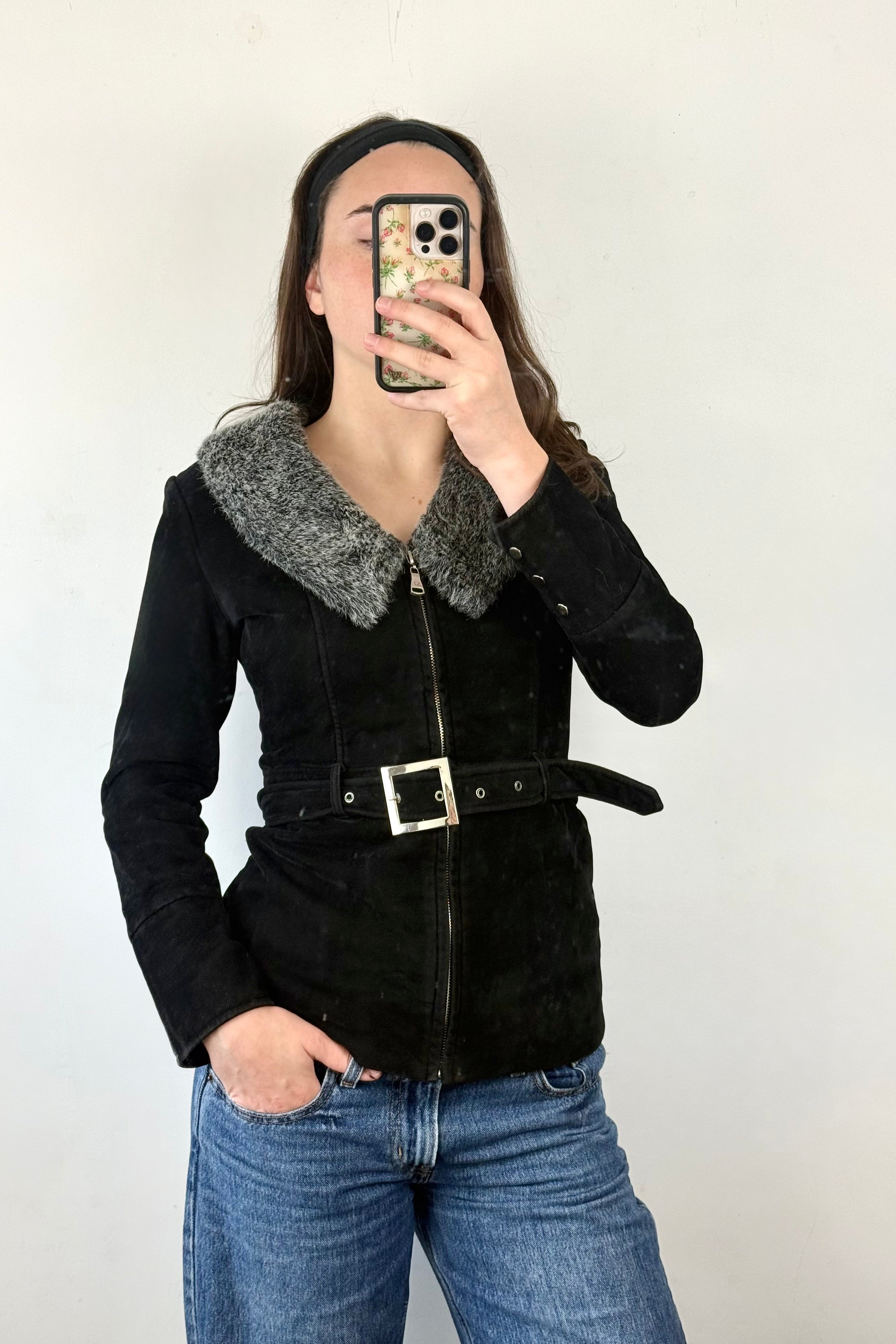 Vintage Black Belted Jacket | Size 8