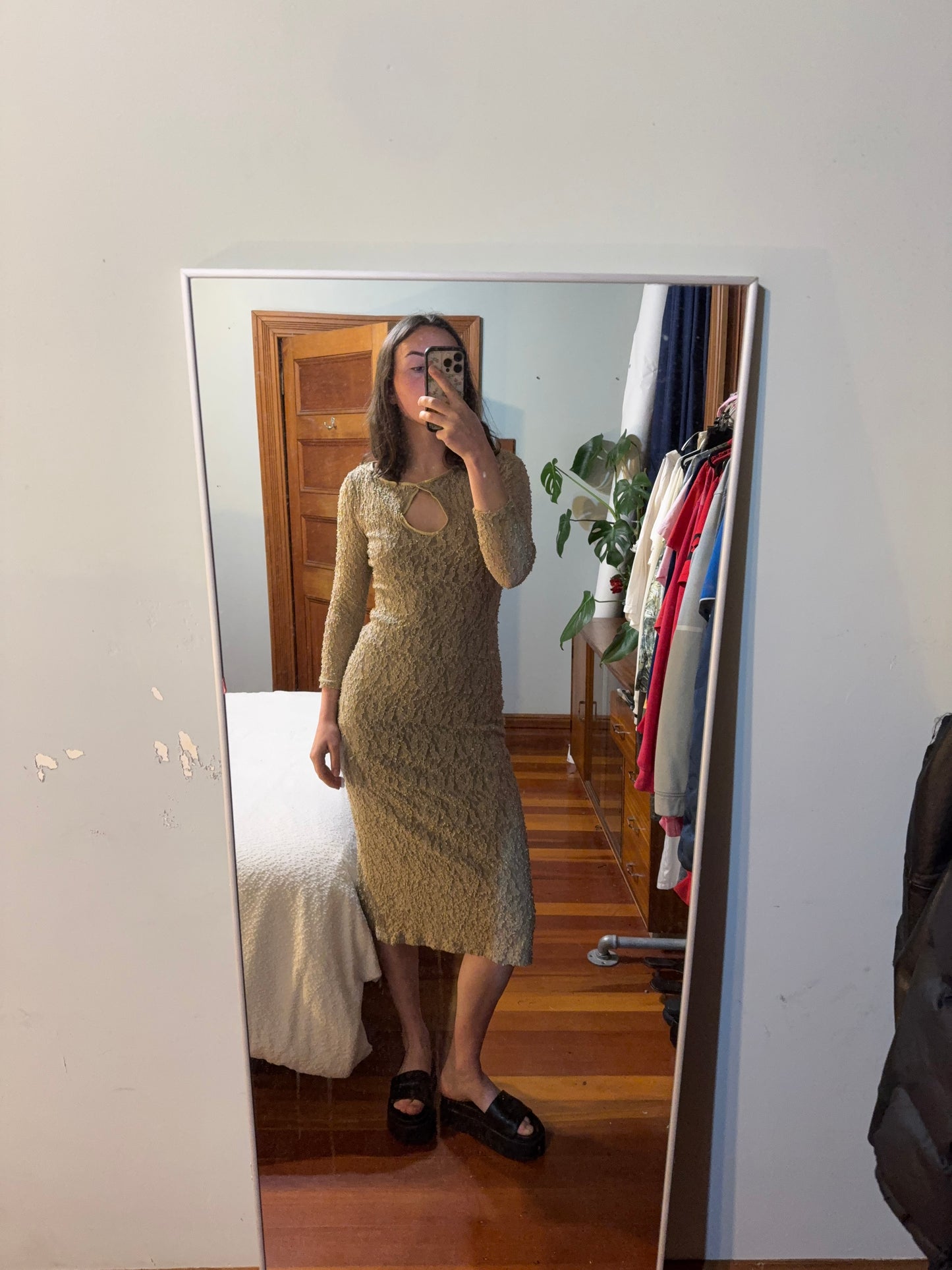 Textured Vintage Midi Dress