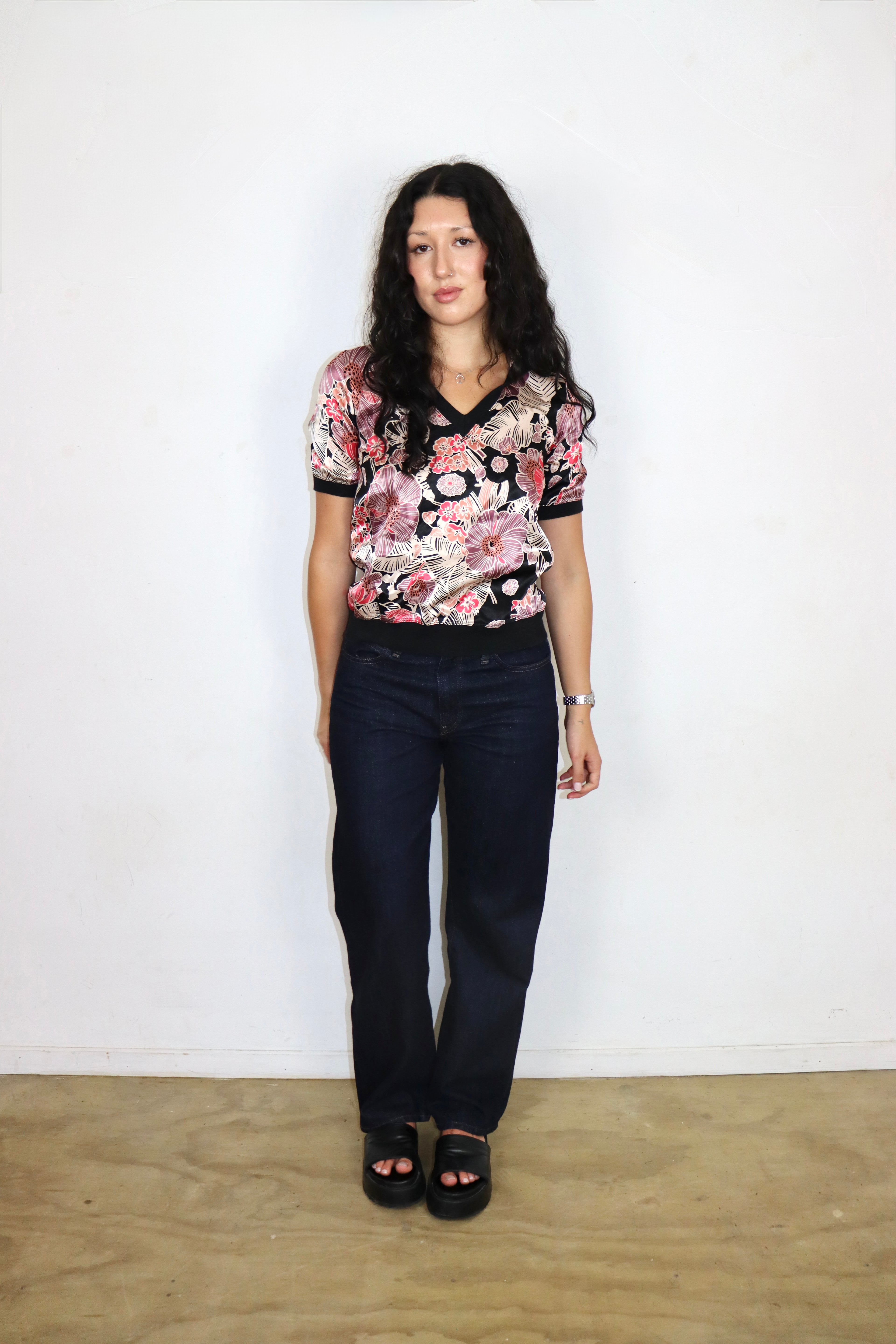 Floral Hooded Satin Top┃Size 8