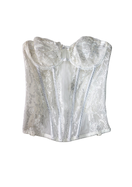 Vintage Sheer White Lace Corset Top┃Size 14/36B