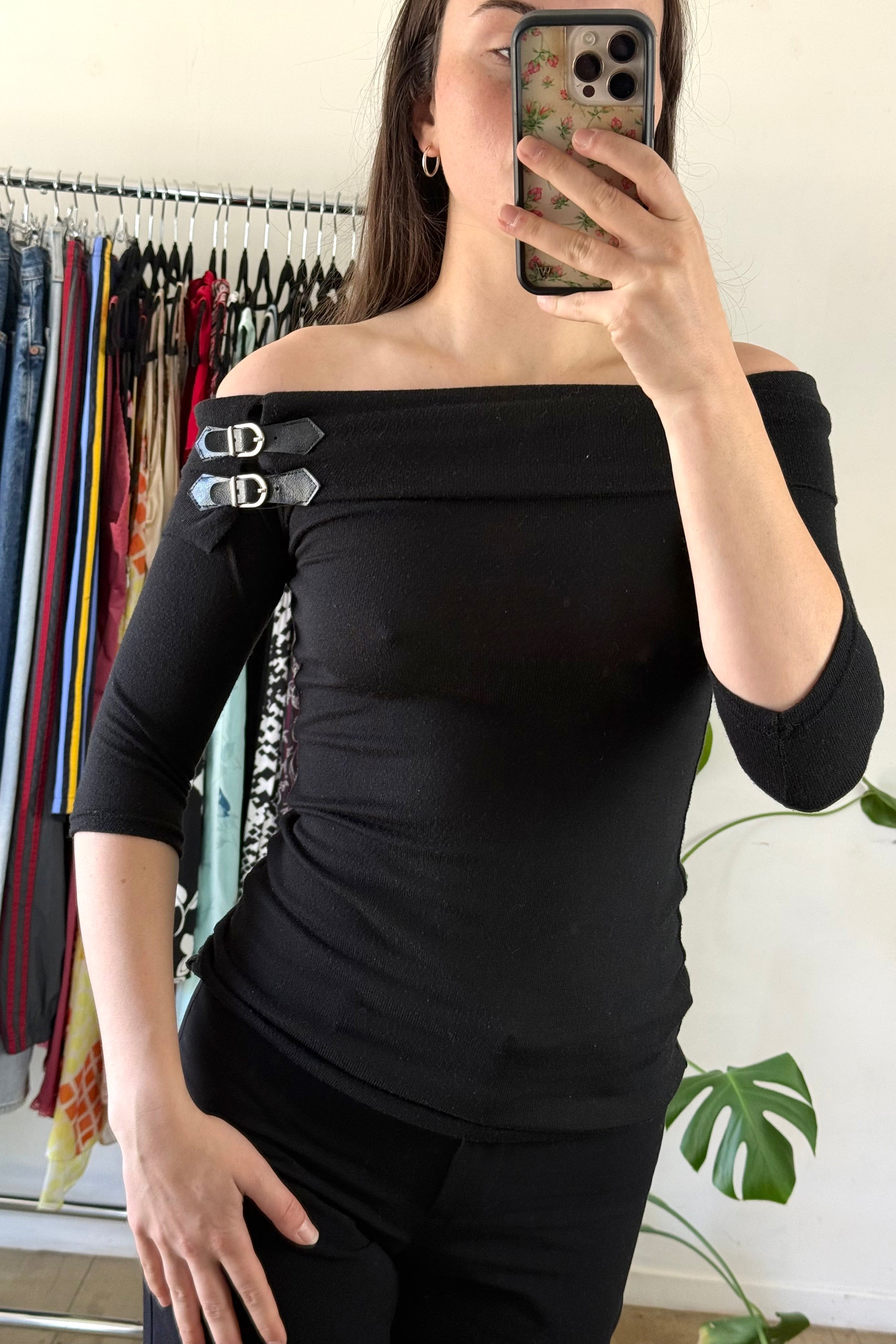 Y2K Off The Shoulder Buckle Top┃Size 8