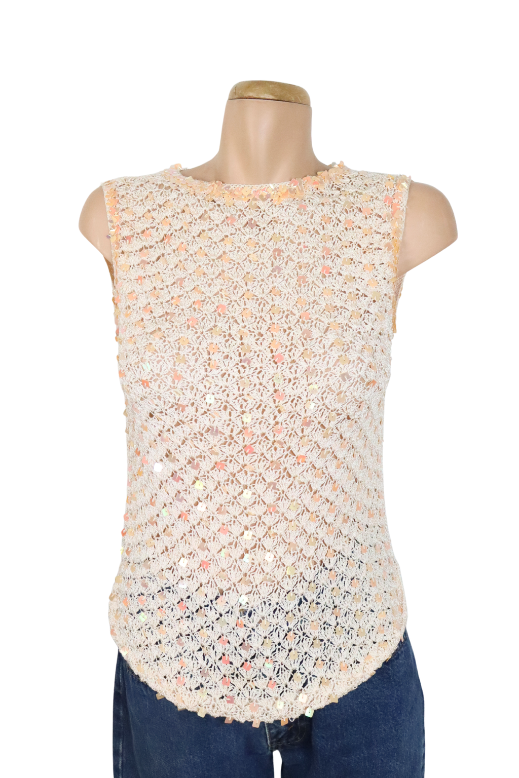 Vintage White Sequin Crochet Tank