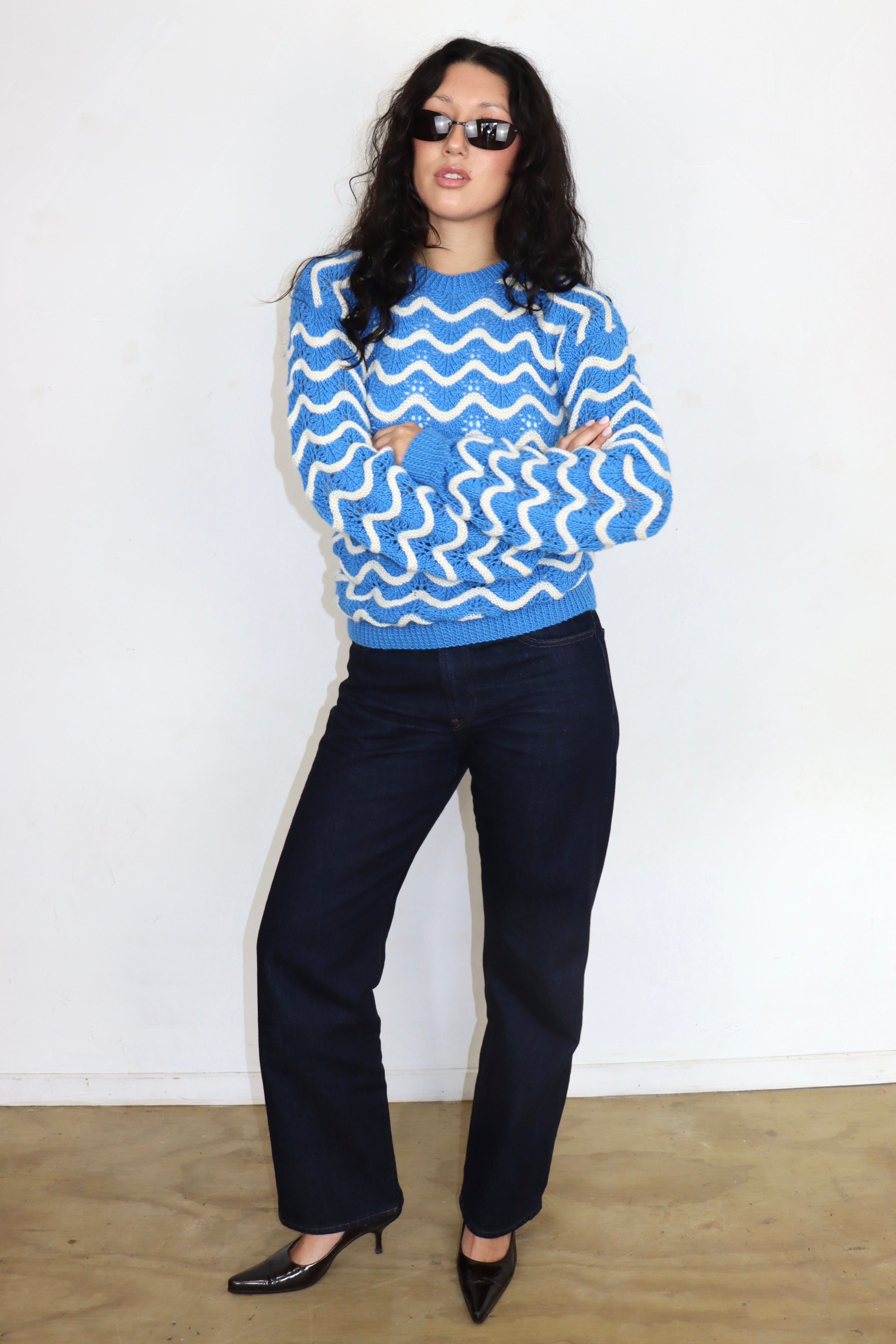 Blue and White Wavy Knit