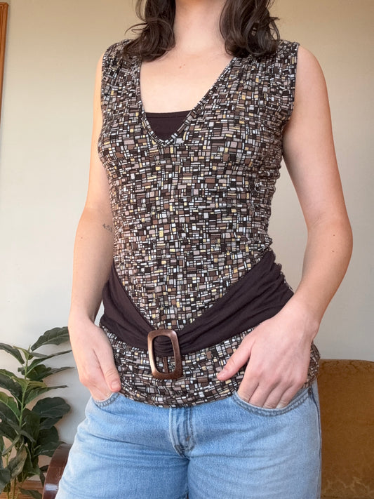 Y2K Patterned Tank Top with Belt┃Size 4
