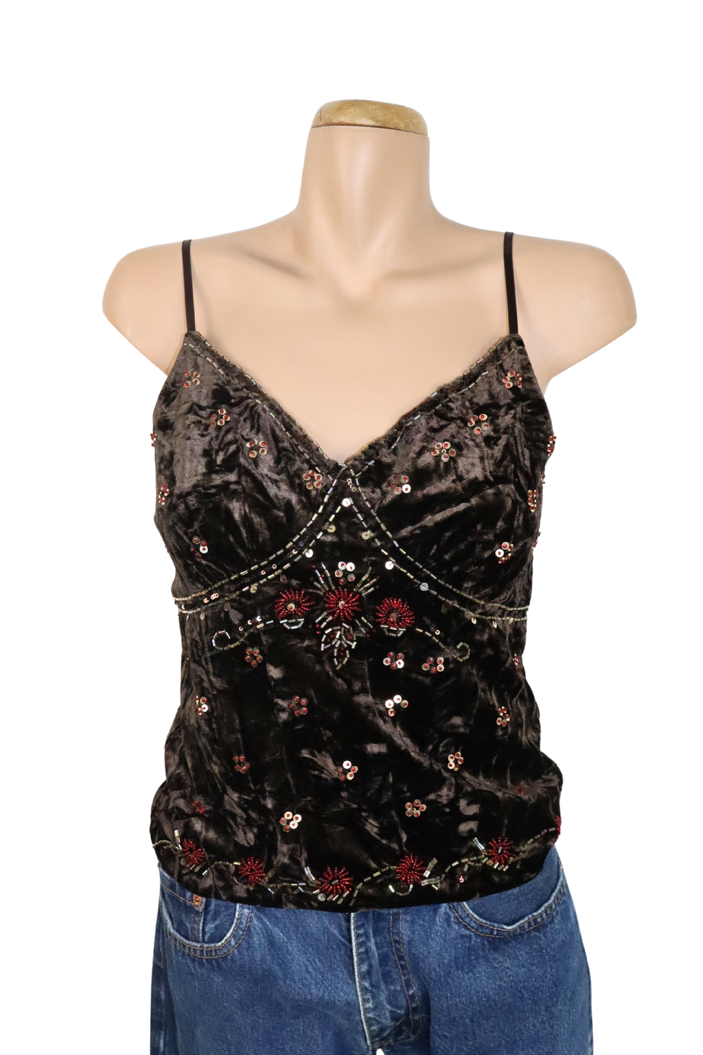 90s Brown Velvet Beaded Singlet