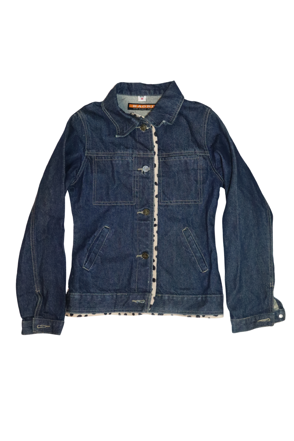 Vintage Denim Jacket with Leopard Trim┃Size M