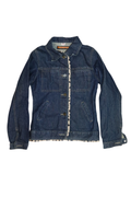 Vintage Denim Jacket with Leopard Trim┃Size M