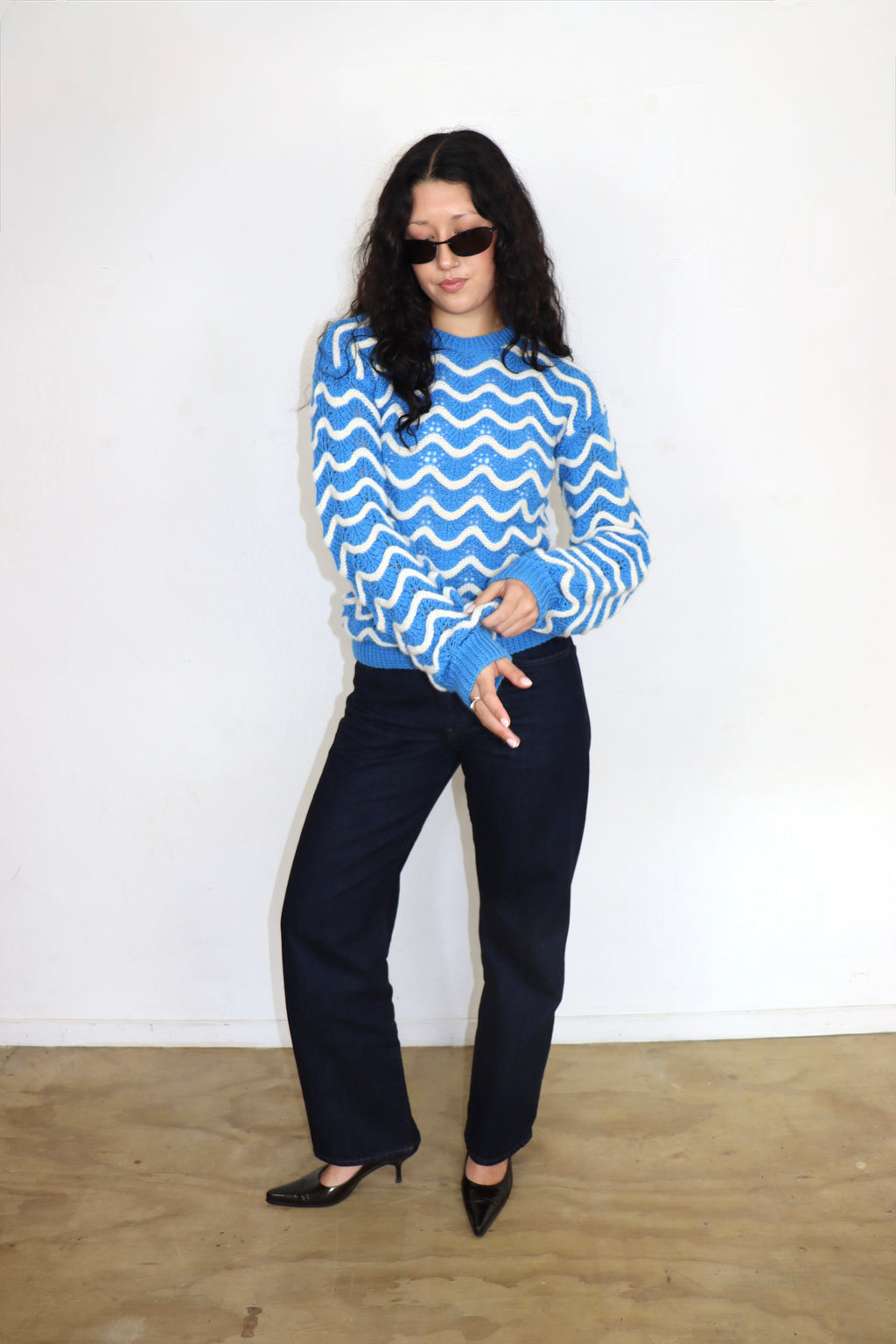 Blue and White Wavy Knit