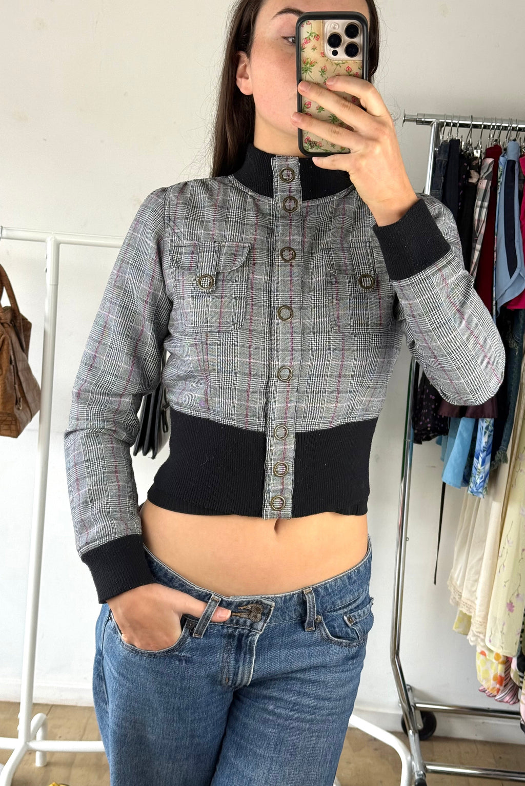 Grey Gingham Cropped Jacket┃Size 8