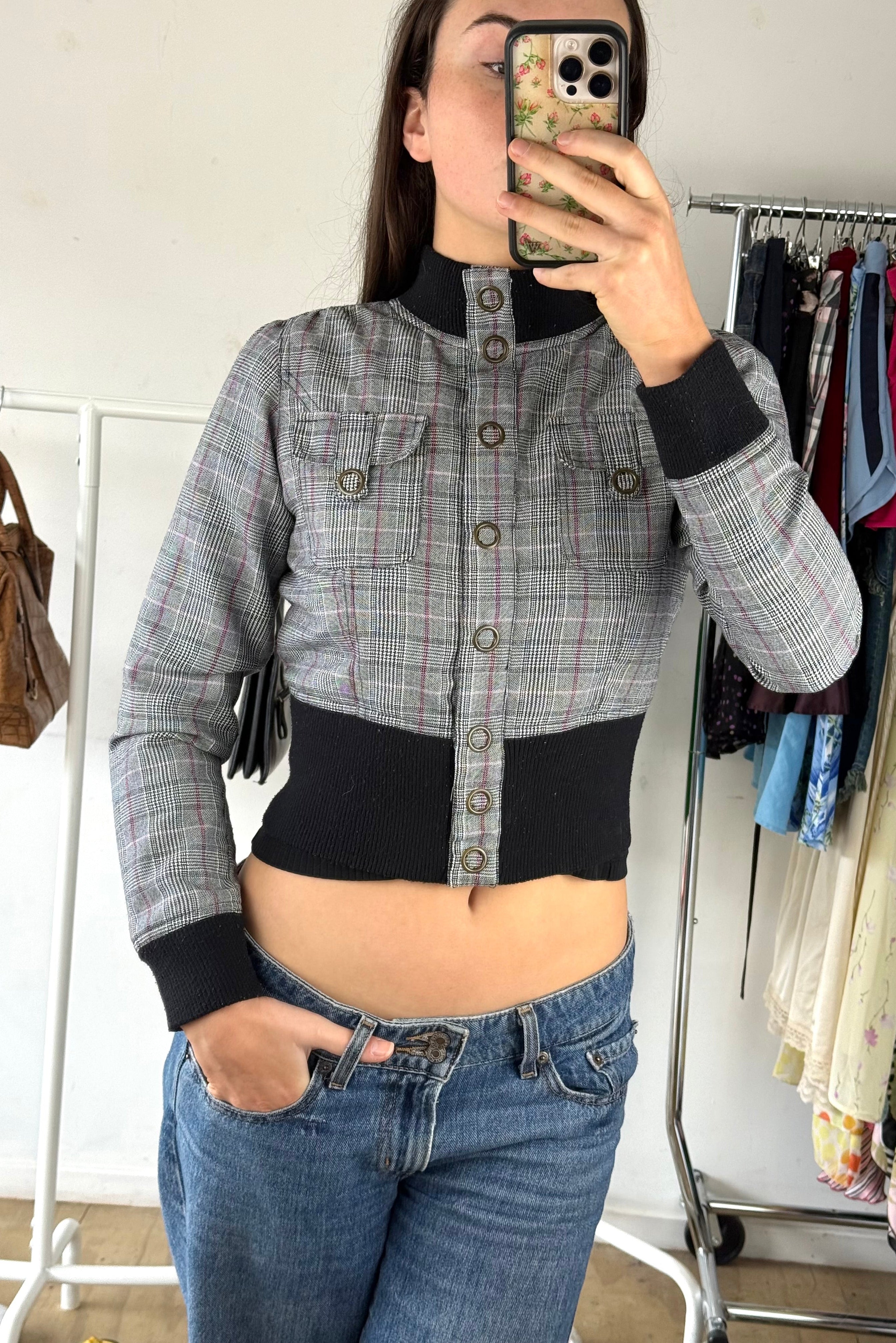 Grey Gingham Cropped Jacket┃Size 8
