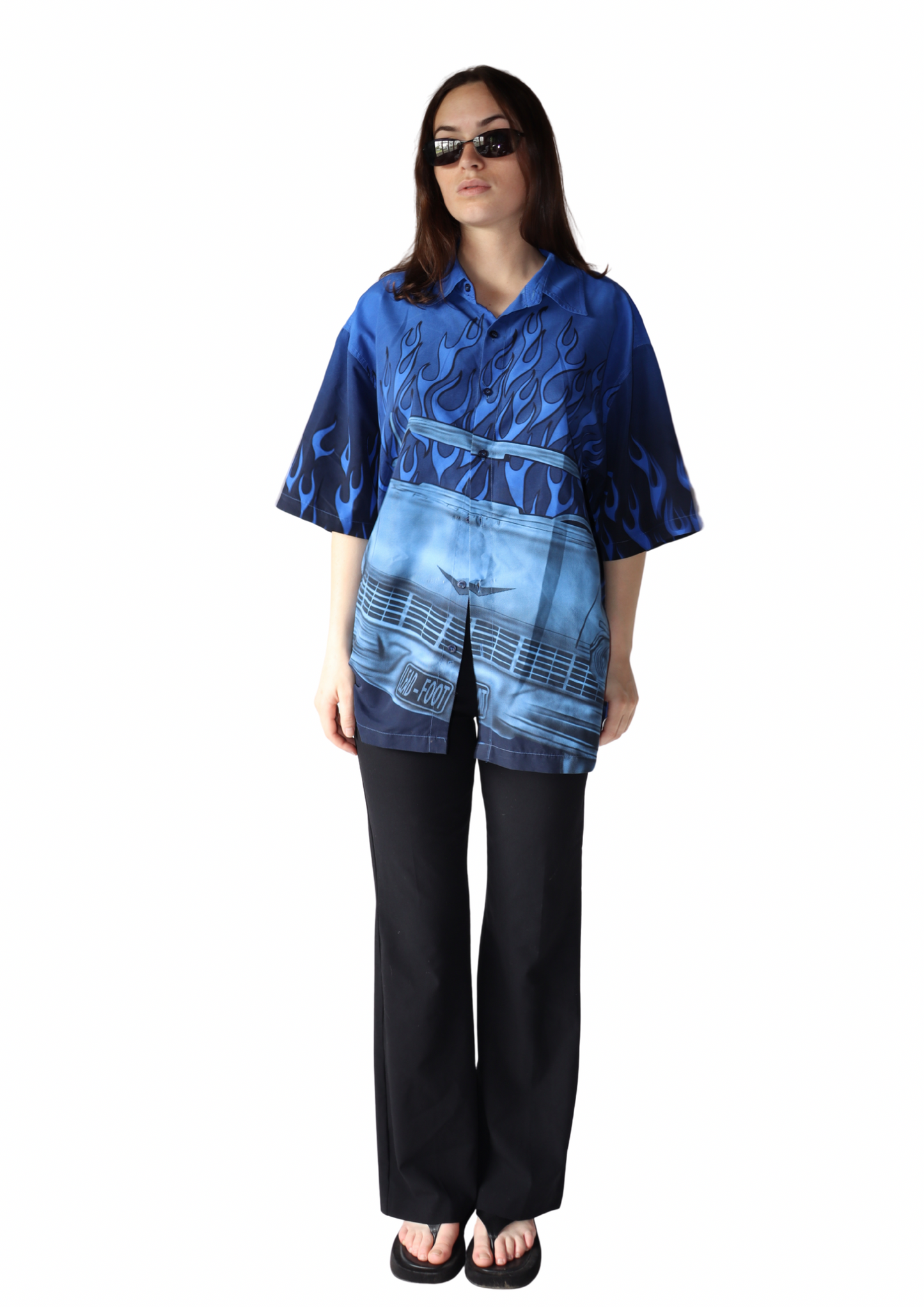 Blue Car Flame Shirt┃Size XL