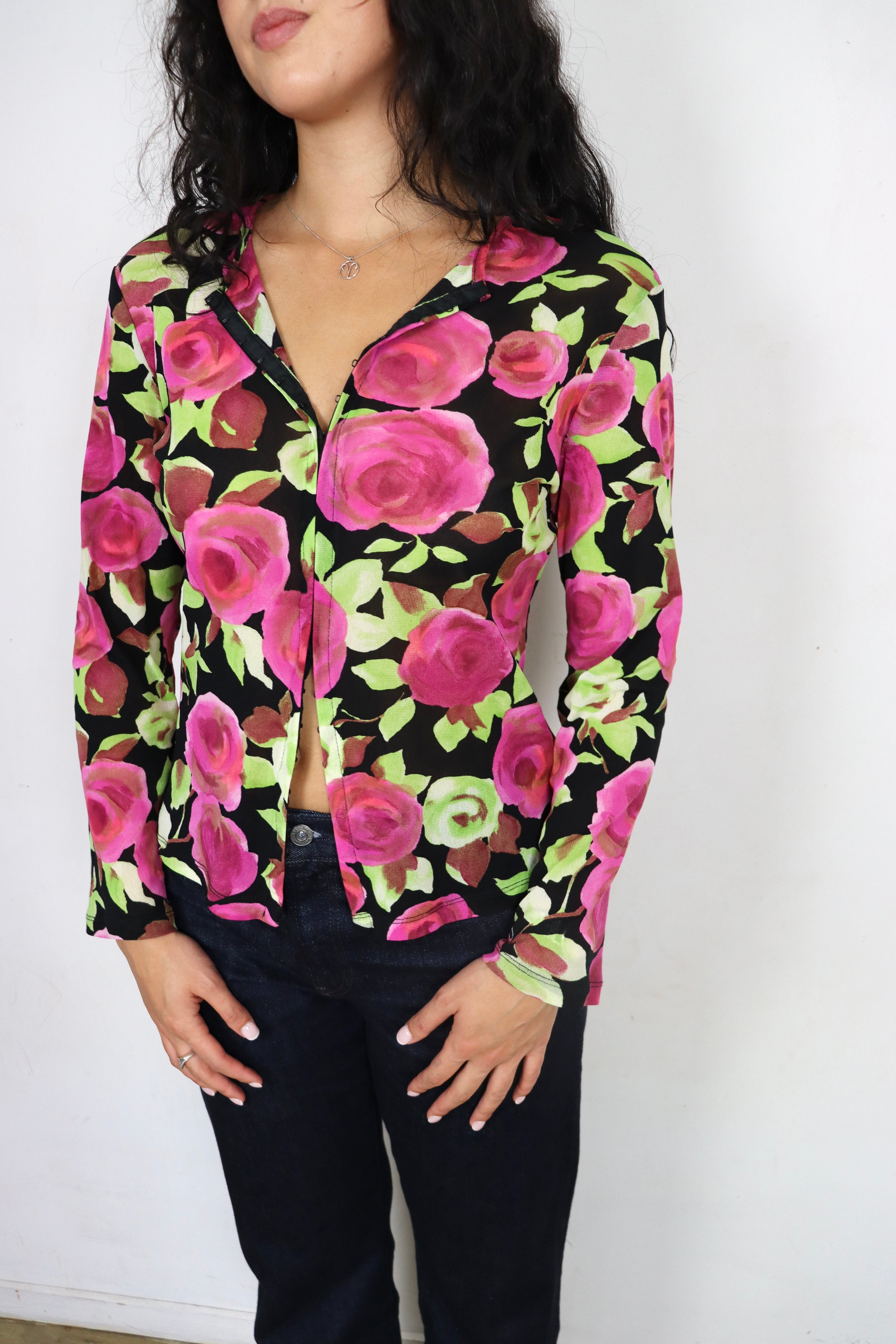 Vintage Floral Mesh Shirt┃Size 10