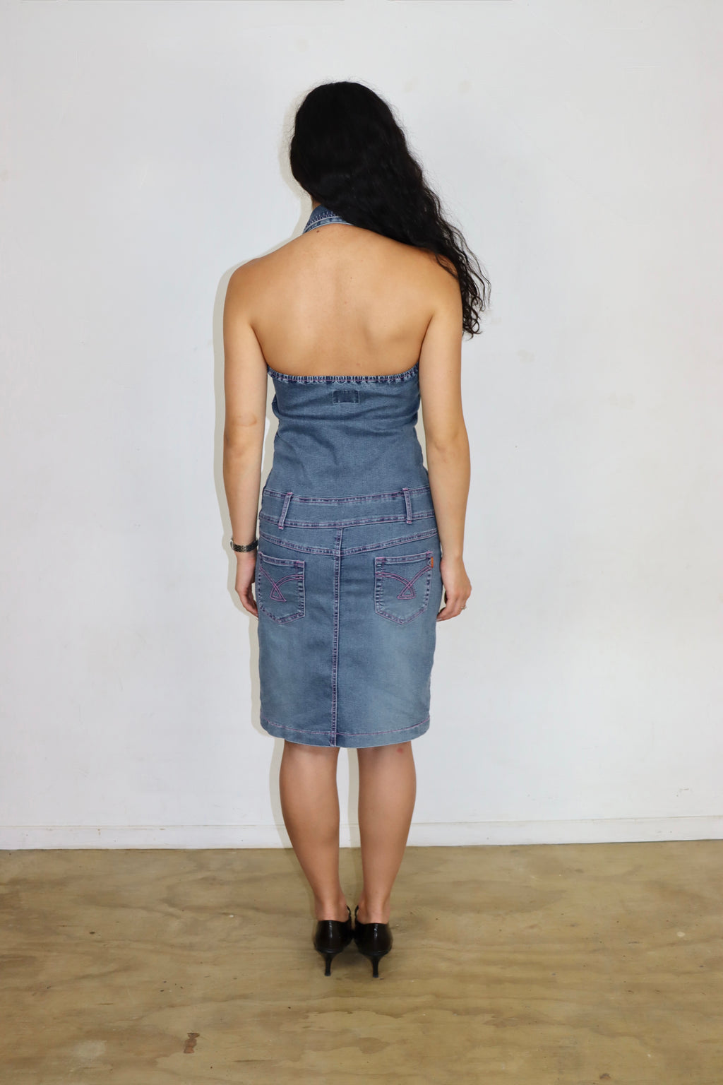 Y2K Denim Halterneck Dress┃Size M