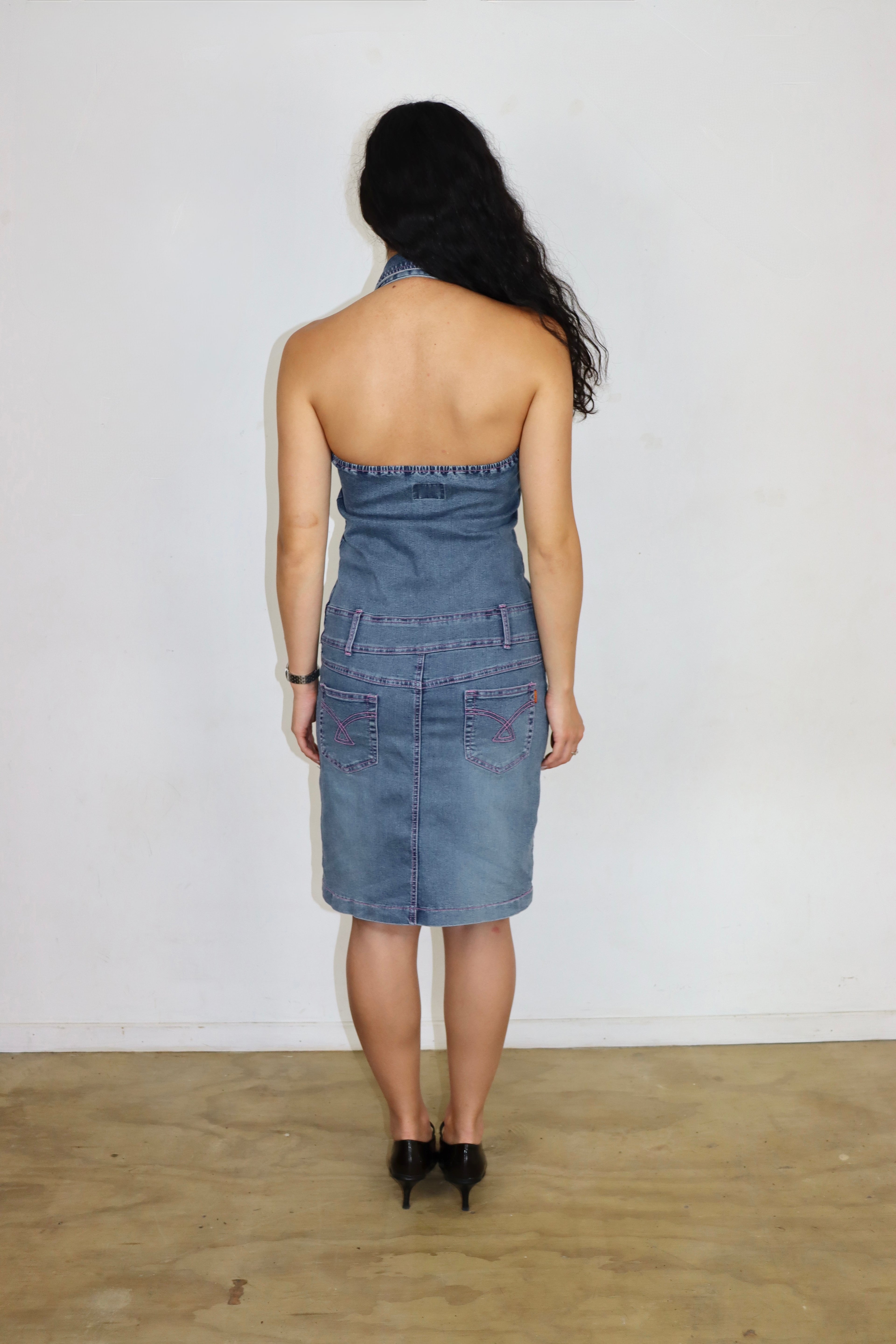 Y2K Denim Halterneck Dress┃Size M