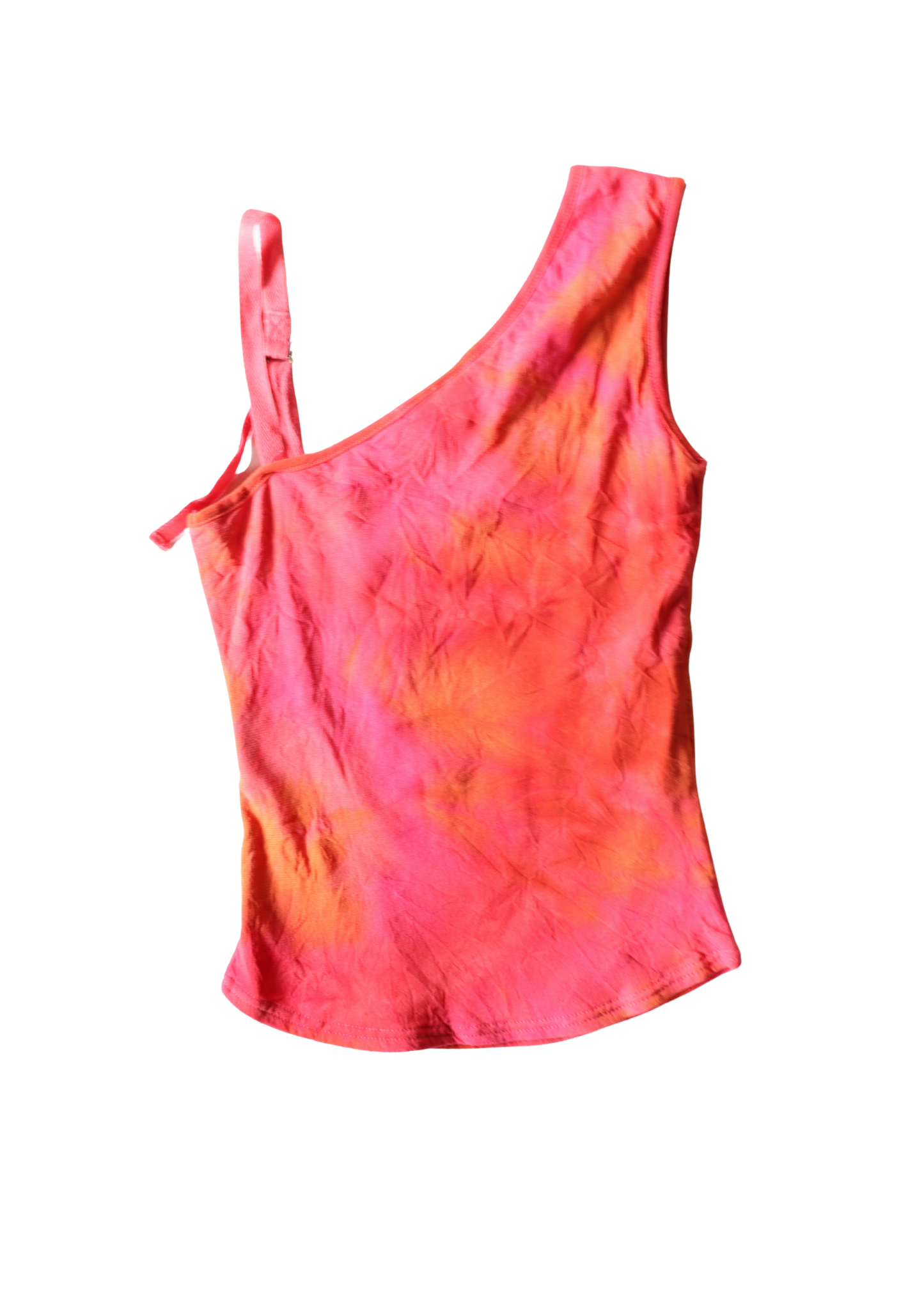 Y2K Orange and Pink One Shoulder Singlet┃Size S