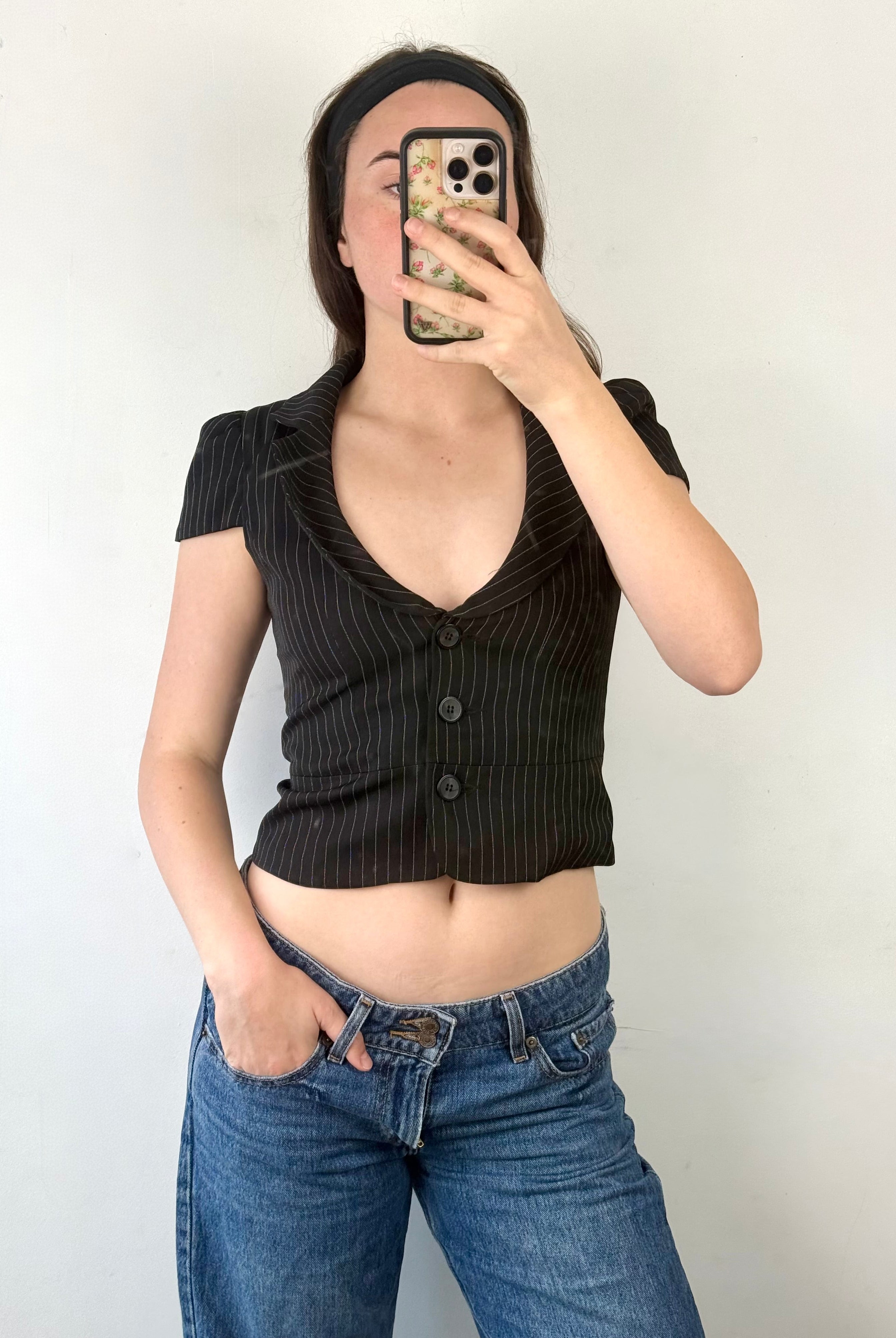 Pinstripe V Neck Top | Size 10