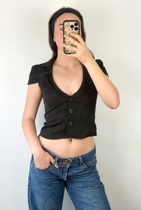 Pinstripe V Neck Top | Size 10