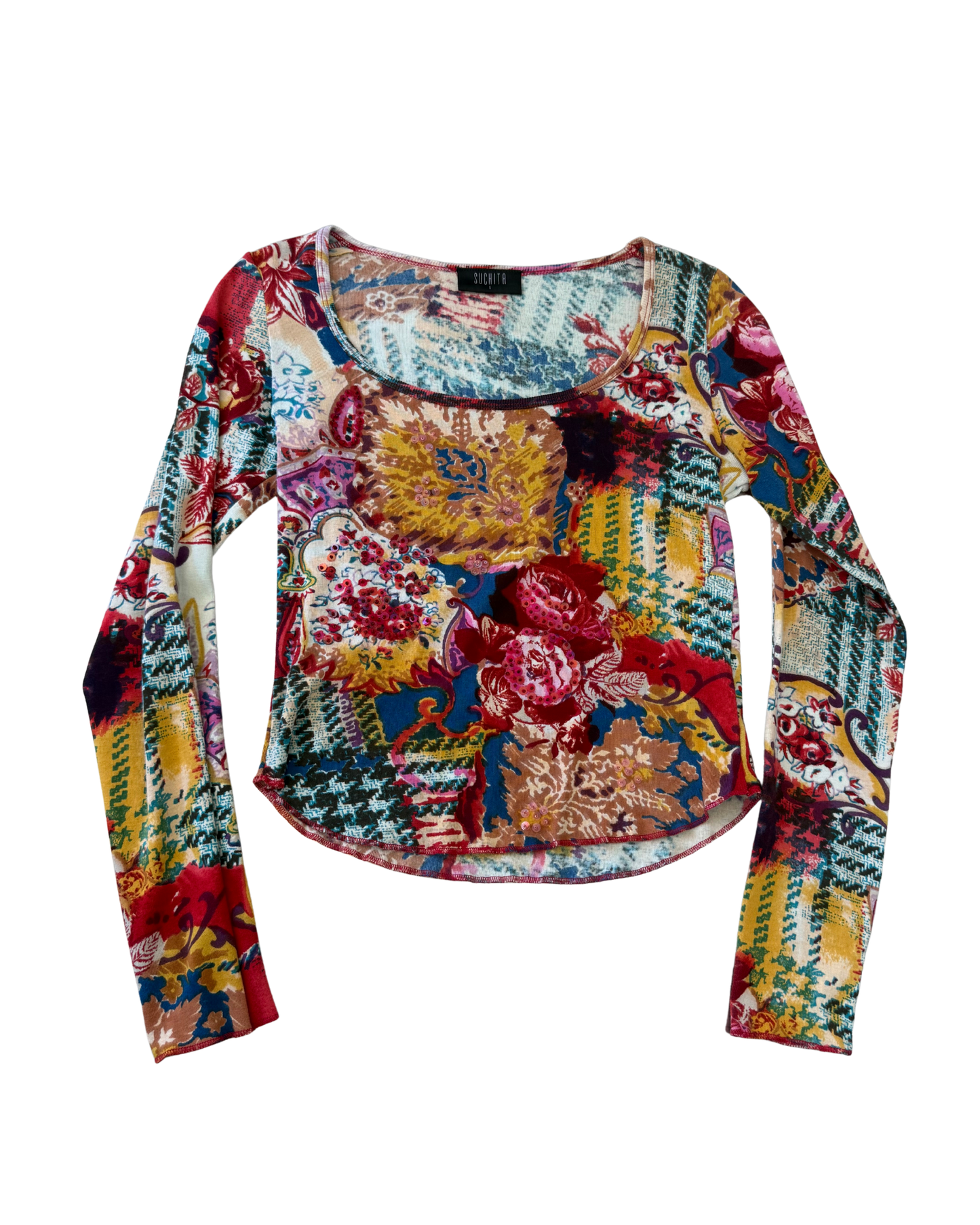 Vintage Floral Longsleeve Top with Beads