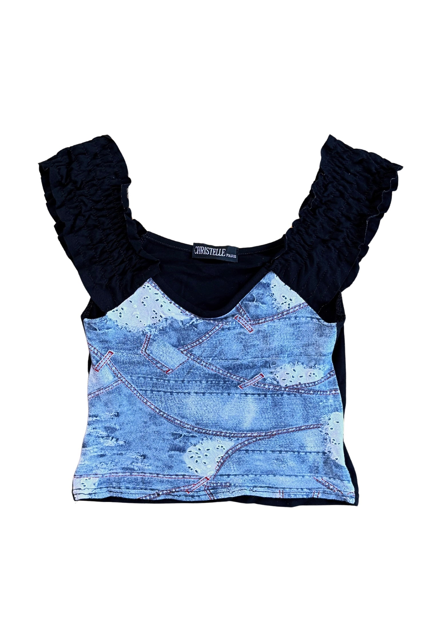 Y2K Denim Printed Top