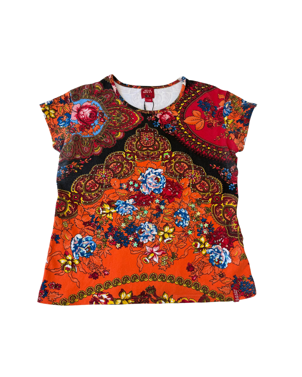 Orange Beaded Miss Sixty Baby Tee┃Size XL