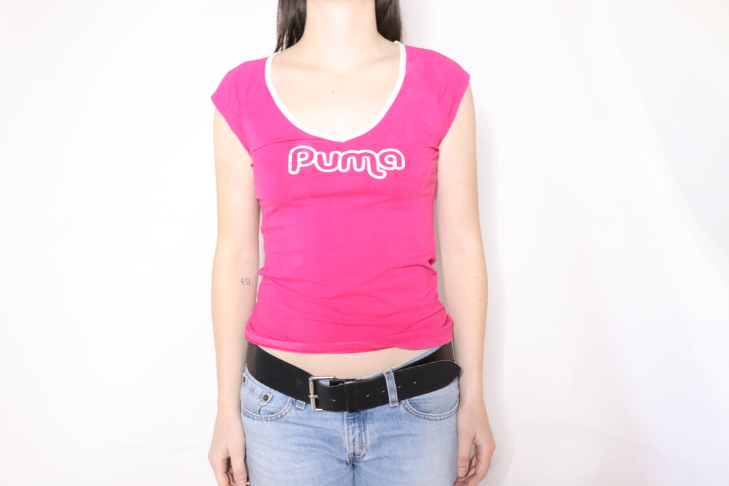 Vintage Pink Puma V Neck Top┃Size M