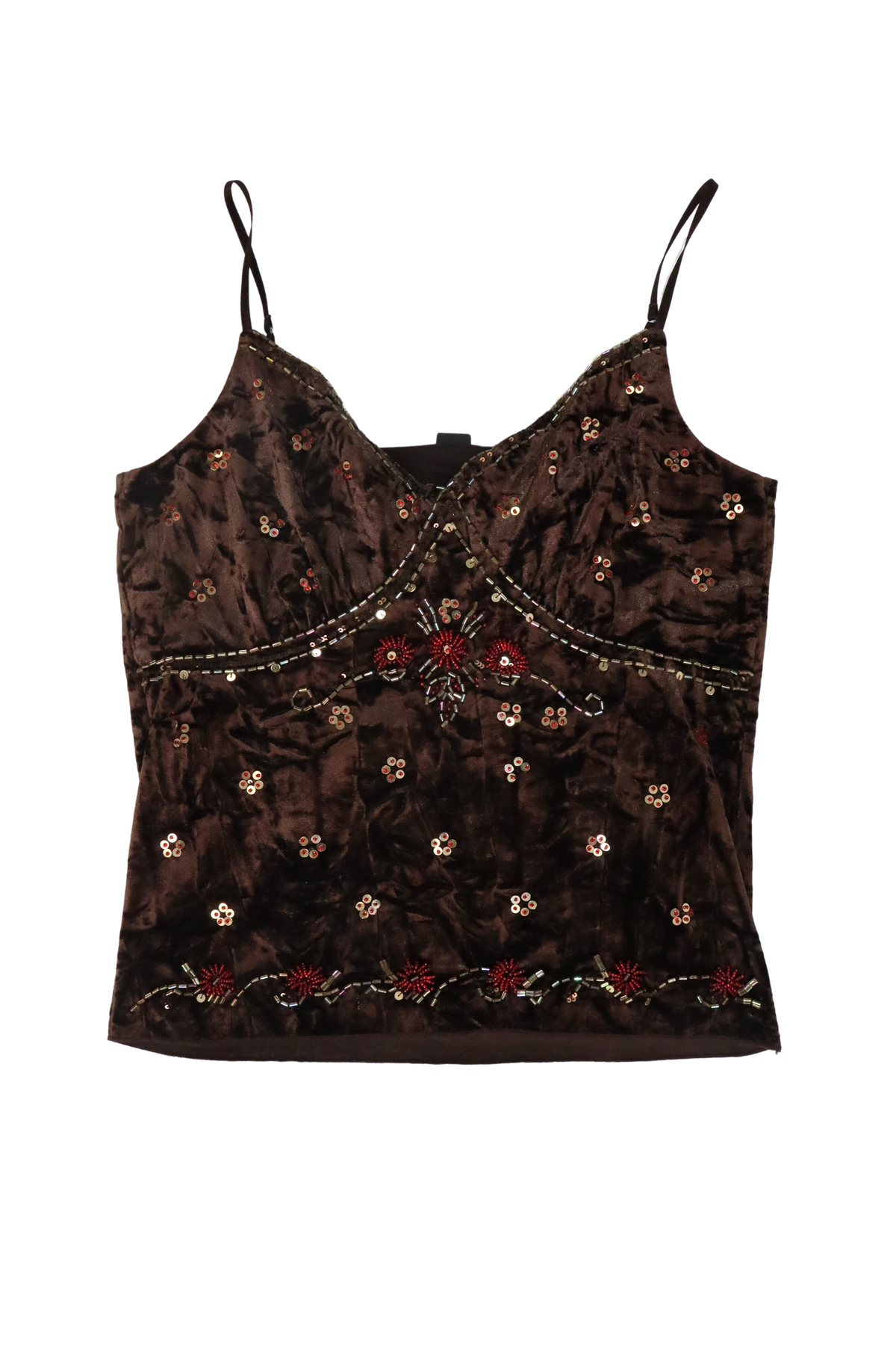 90s Brown Velvet Beaded Singlet