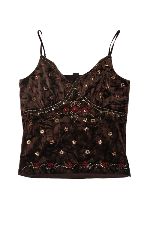 90s Brown Velvet Beaded Singlet