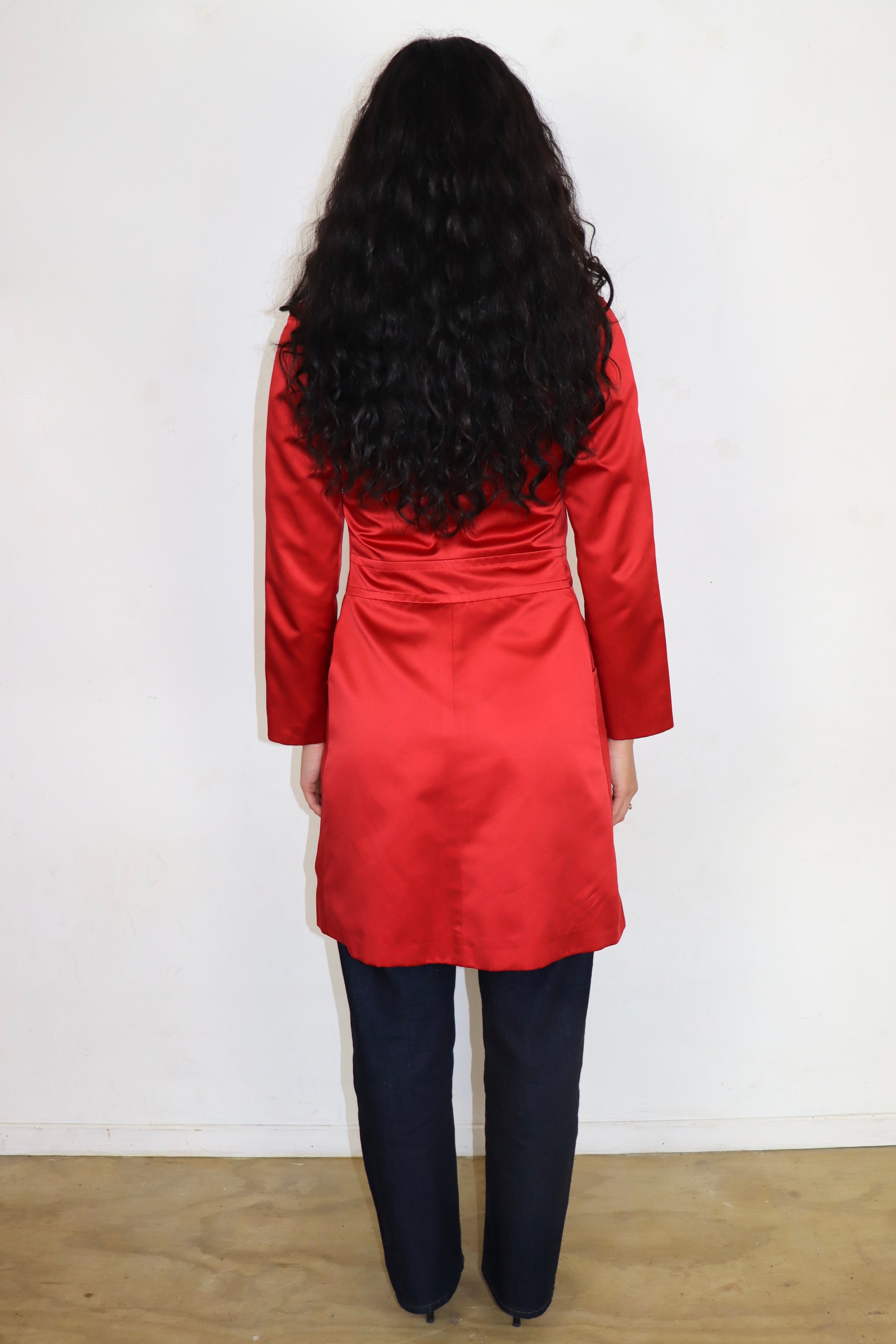 Y2K Red Satin Trench