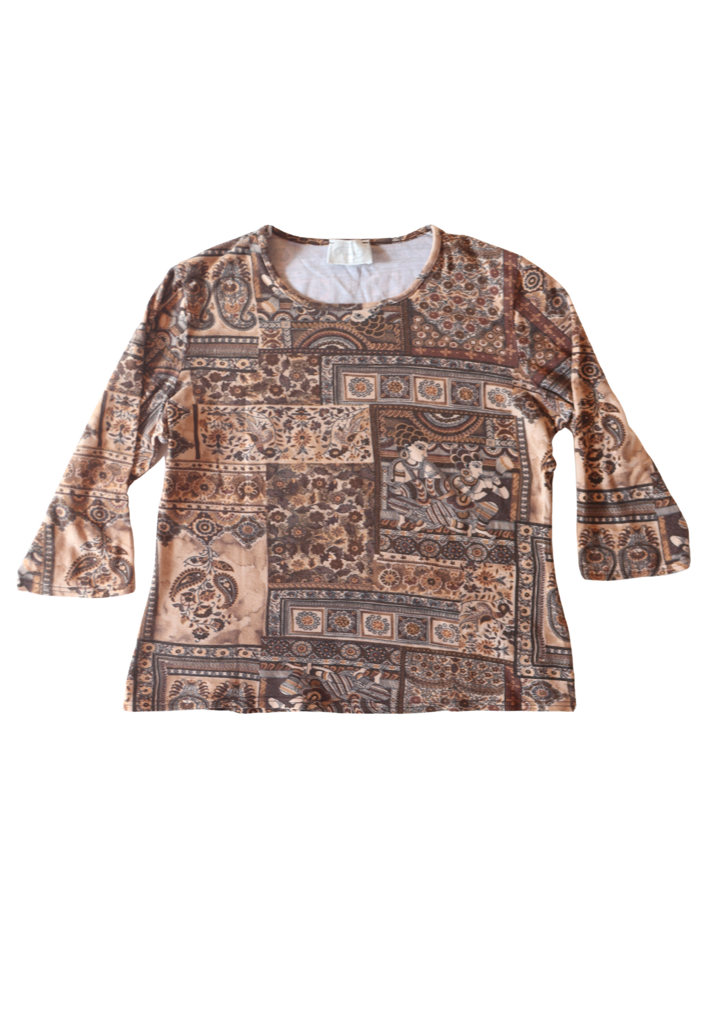 Brown Patterned 3/4 Sleeve Top