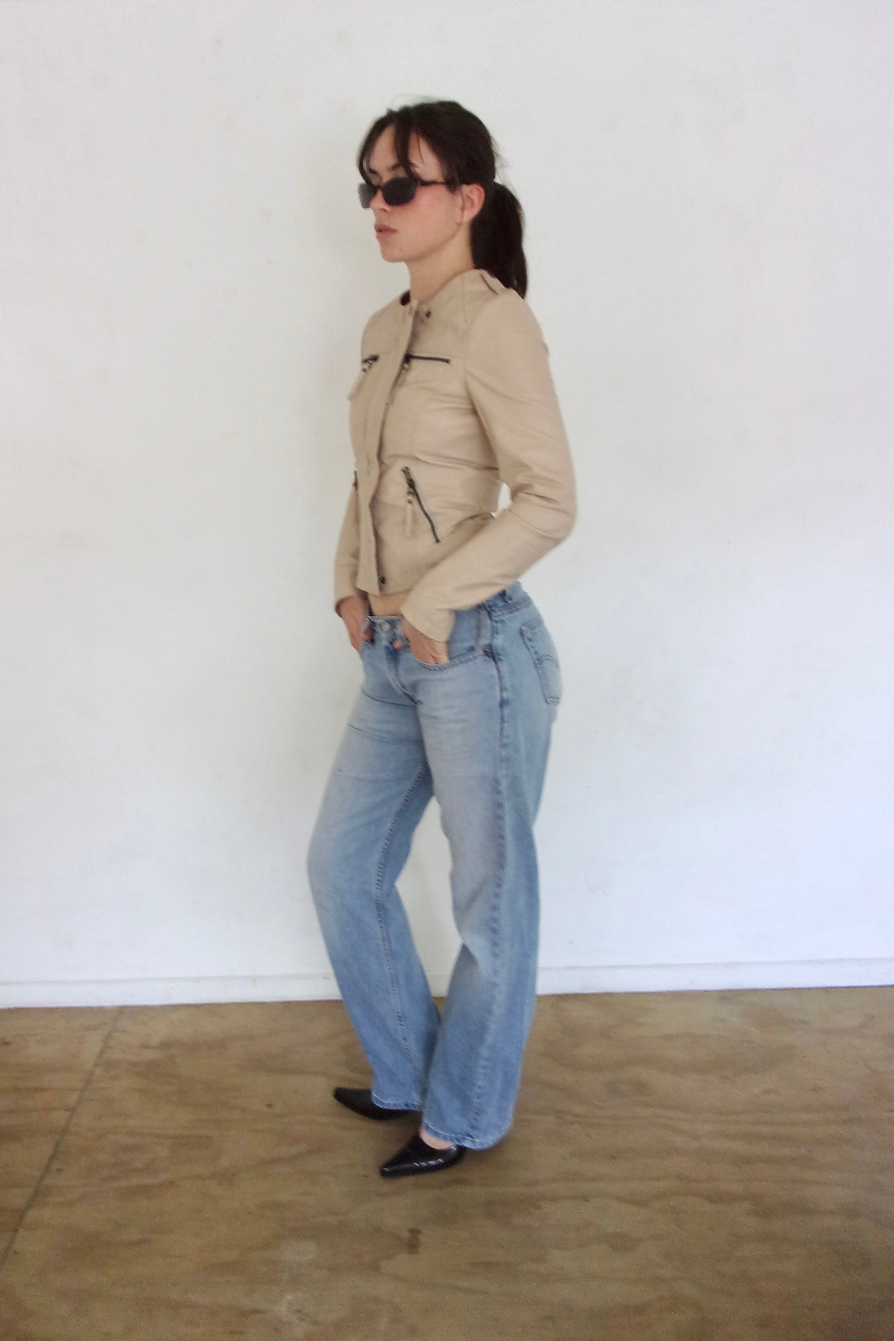 Vintage Beige Leather Jacket┃Size 6