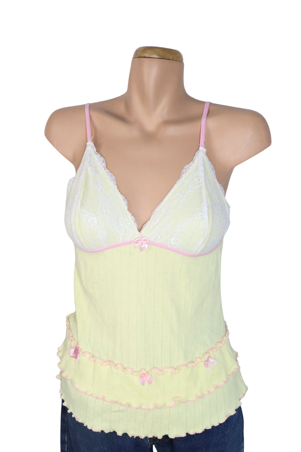 Yellow and Pink Lace Singlet┃Size M