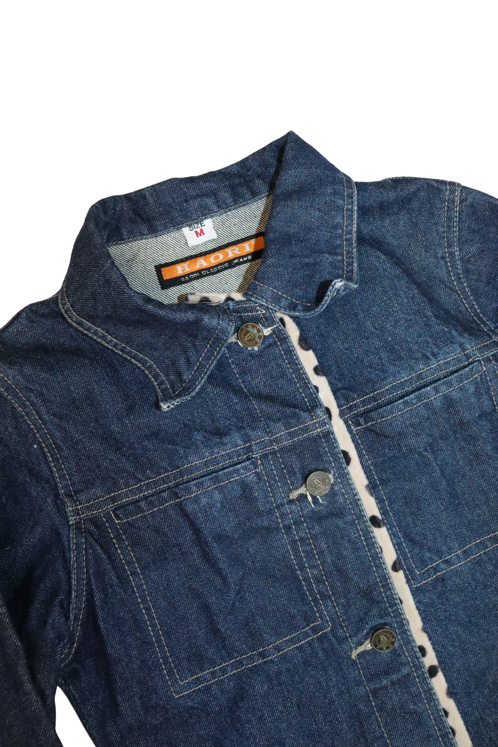 Vintage Denim Jacket with Leopard Trim┃Size M