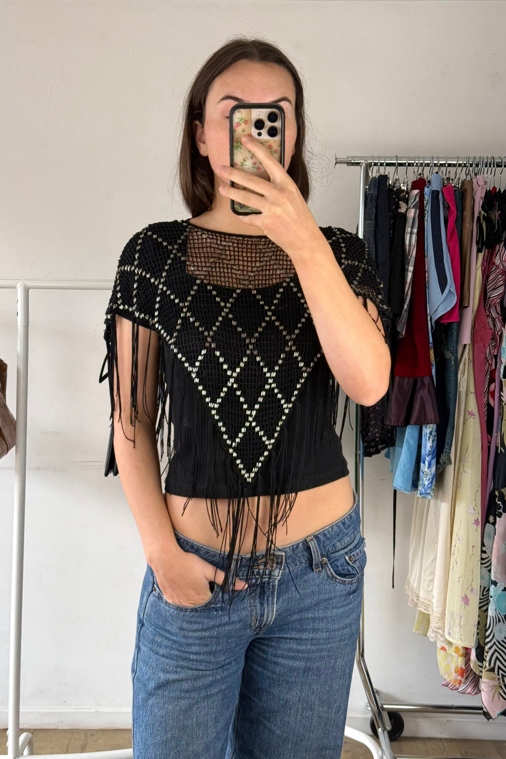 Crochet Beaded Fringe Scarf