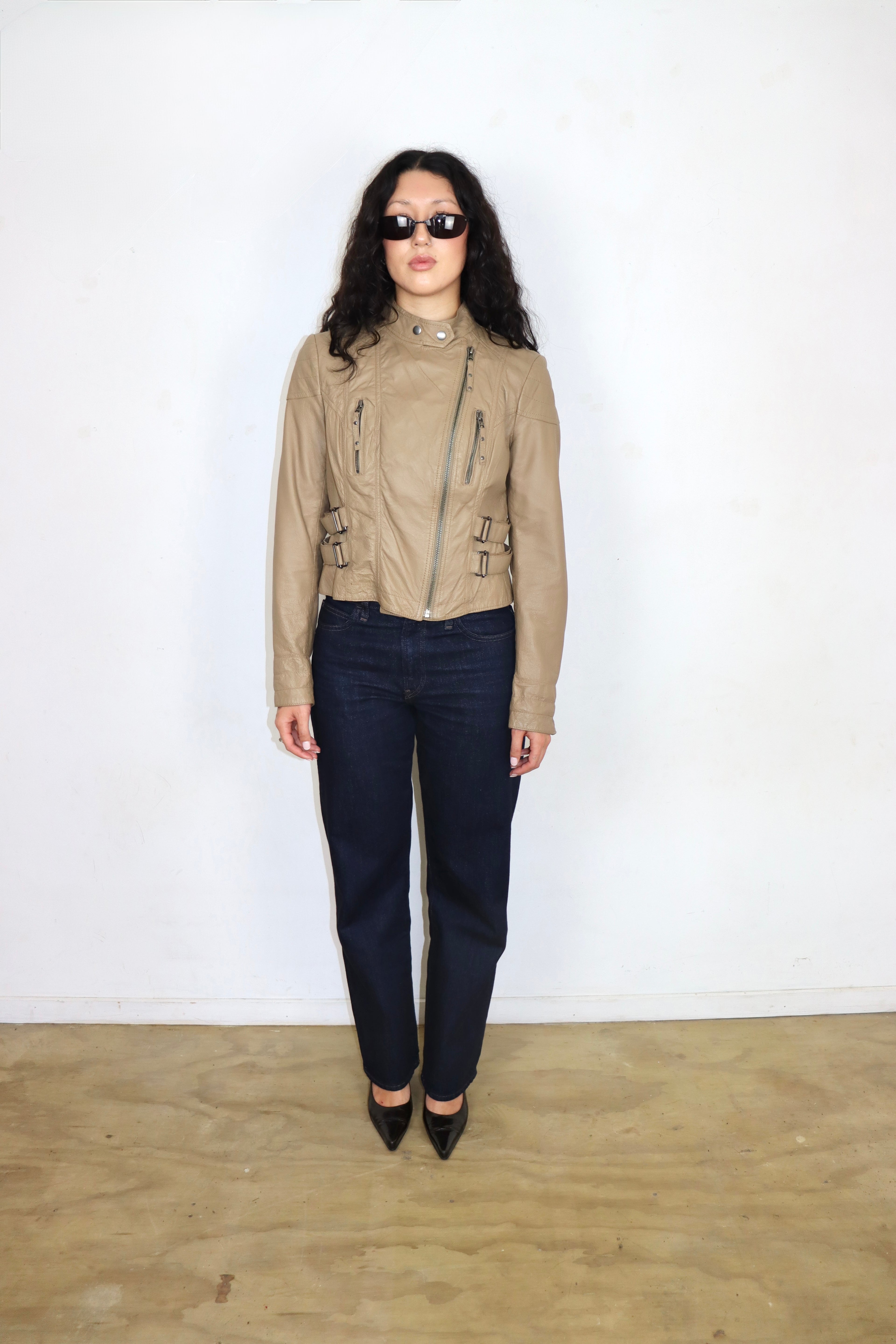 Y2K Brown Leather Biker Jacket┃Size 10