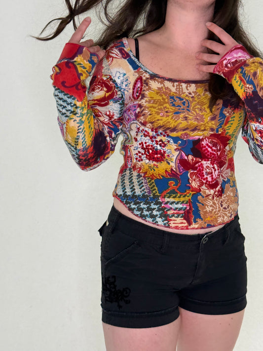Vintage Floral Longsleeve Top with Beads